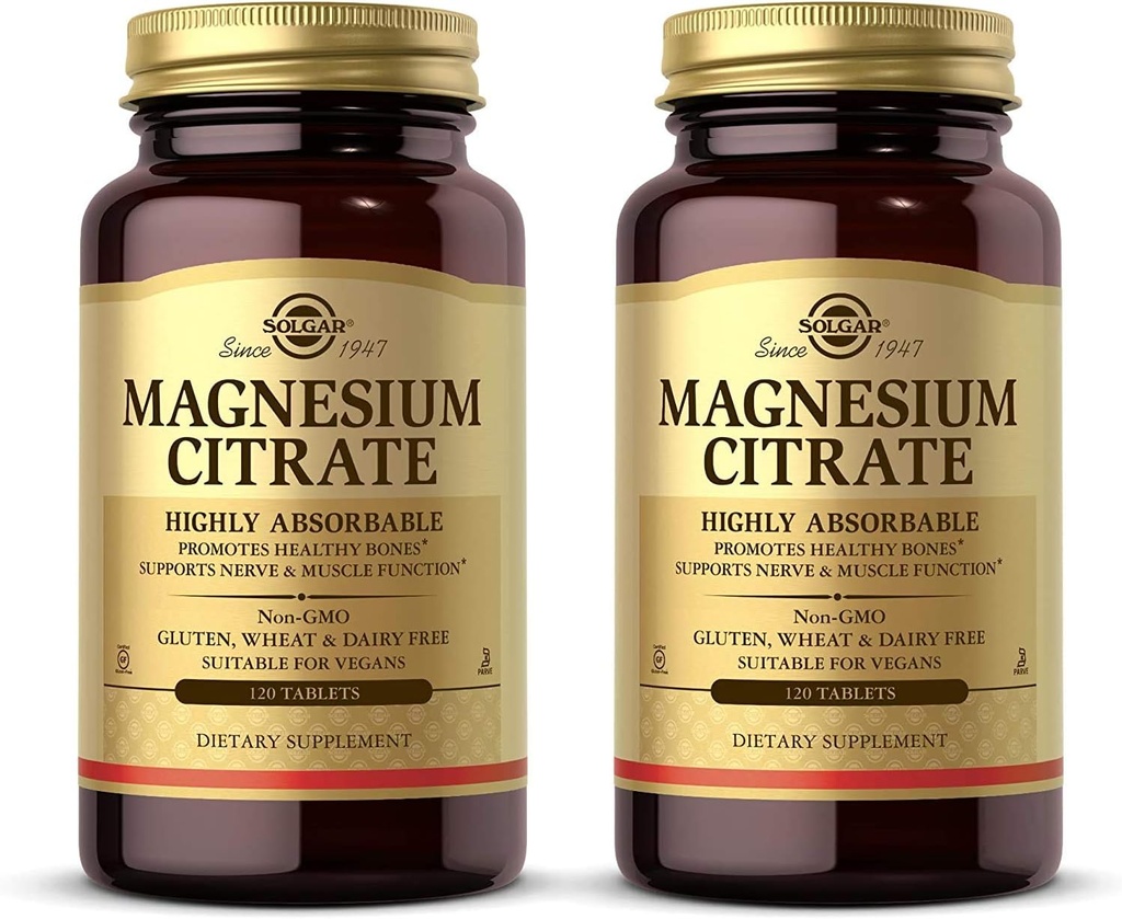 Solgar - Citrate de magnésium, 120 comprimés, supporte la fonction nerveuse et musculaire - 2 packs