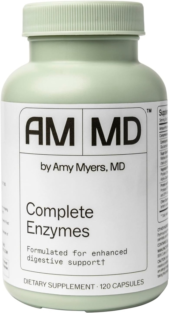 Amy Myers MD Enzymes complètes - Supplément de soutien aux soins et à la santé digestive - Supplément nutritionnel de soutien quotidien au microbiome sain - 120 capsules