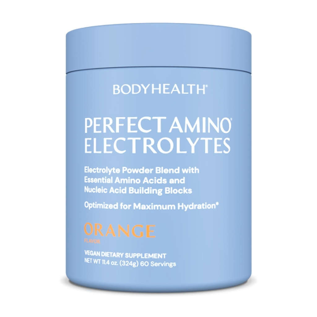 BodyHealth PerfectAmino Electrolytes poudre Pas de sucre, sans sucre kéto à jeun Electrolytes boisson mélange, poudre d'hydratation avec minéraux traces - Orange - 60 portions