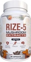 Rize 5 Supplément de Champignons - Lions Mane, Reishi, Chaga, Turquie Tail, Maitake - All Natural Immmune Support & Booster Cognitif- 90 Capsules (45 portions) - Pas de remplissage