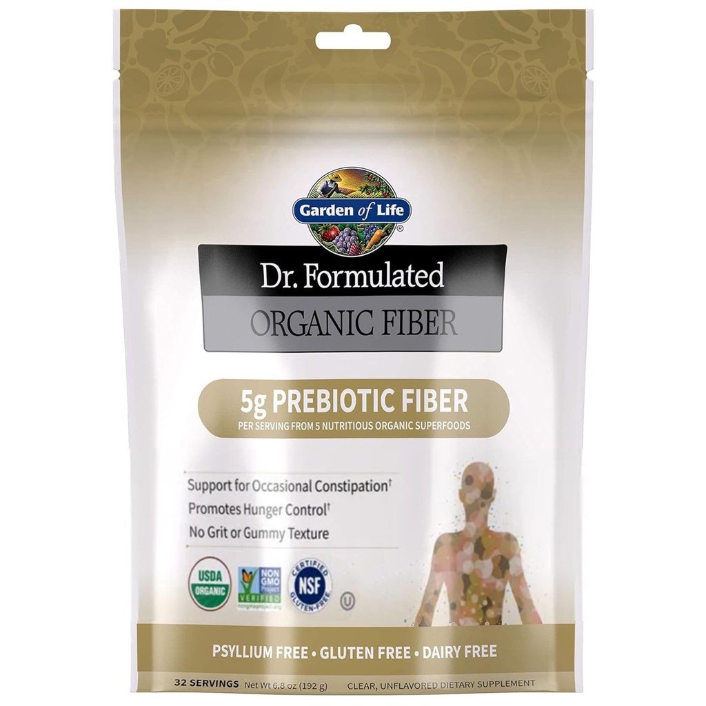 Jardin de la vie Dr formuled bio supplément de fibre Poudre non aromatisée, sans sucre, sans psyllium Superfoods prébiotiques, soulagement de la constipation et lutte contre la faim pour les hommes et les femmes, 32 portions