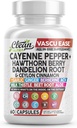Nettoyer les capsules de poivre Nutra Cayenne avec la baie d'épine, la racine de dandelion, la cannelle Ceylan, l'ail, le gingembre, la berbère, le vinaigre de cidre de pomme, le chardon de lait, la racine de betterave, les pilules Aloe Vera et plus