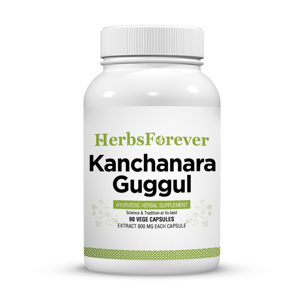 Herbsforever Kanchnara Guggul.com Supplément à base de plantes ayurvédiques, 90 capsules de légumes, 800mg chacune.