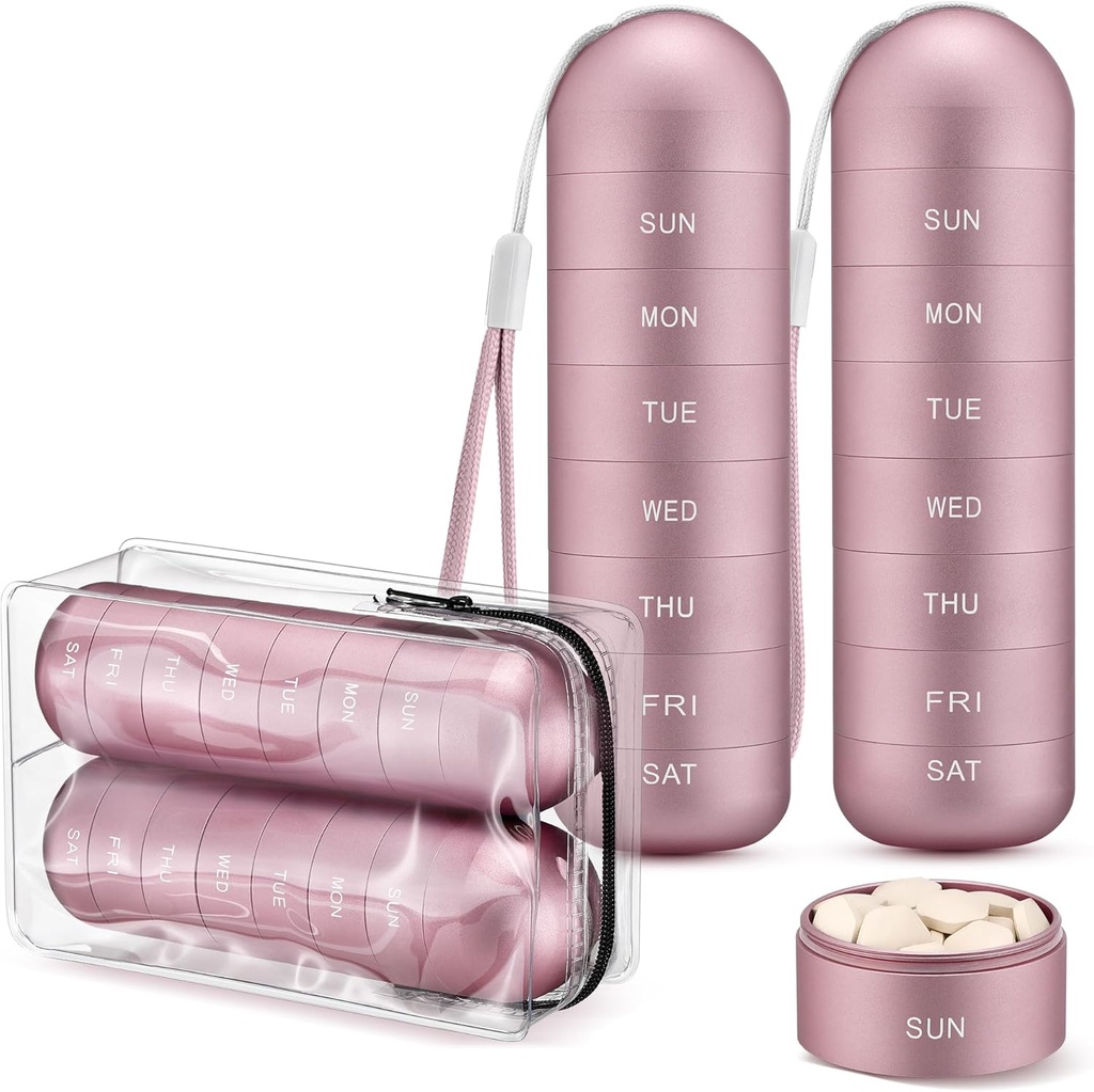 [2 Pack] Zannaki Metal Travel Pill Organizer, Portable Waterproof Weekly Pill Box, grand contenant en alliage d'aluminium, BPA gratuit 7 jours de médecine quotidienne Organisateur de la vitamine, supplément