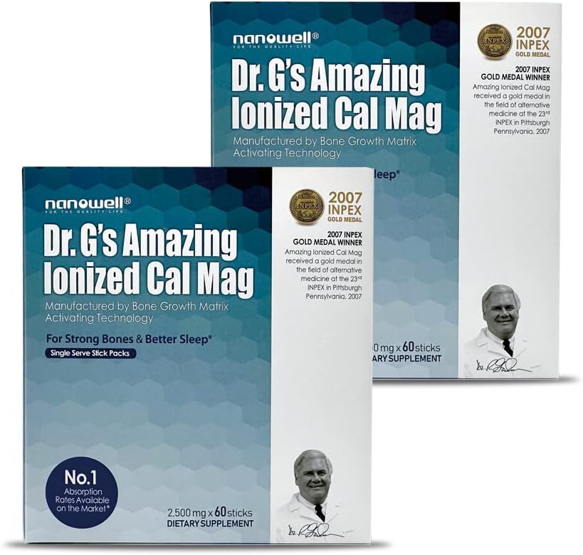 Dr G's Amazing ionized Cal Mag - Supplément en poudre de magnésium de Calcium Bone Health - 60 bâtons x 2 paquets pendant 4 mois (120 Nombre)