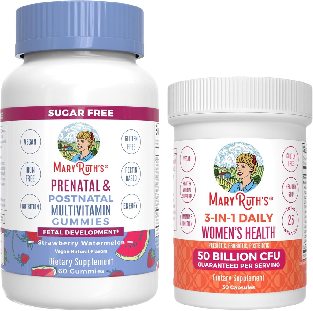 MaryRuth Organics Prenatal Postnatal Multivitamin Gummies (Strawberry) & Women's 3-in-1 Daily Probiotic Capsules | Clean Label Project Verified® | Breastfeeding & Gut Health | Vegan, Non-GMO