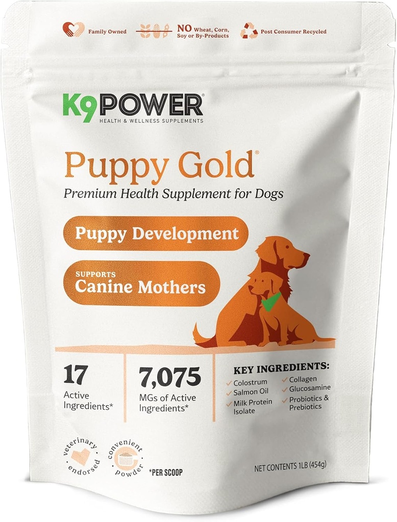 K9 Power Puppy Gold 1 lb - Supplement for Growing Puppies & Nursing Mothers - Essential Nutrients for Healthy Growth & Development - 45 Scoops