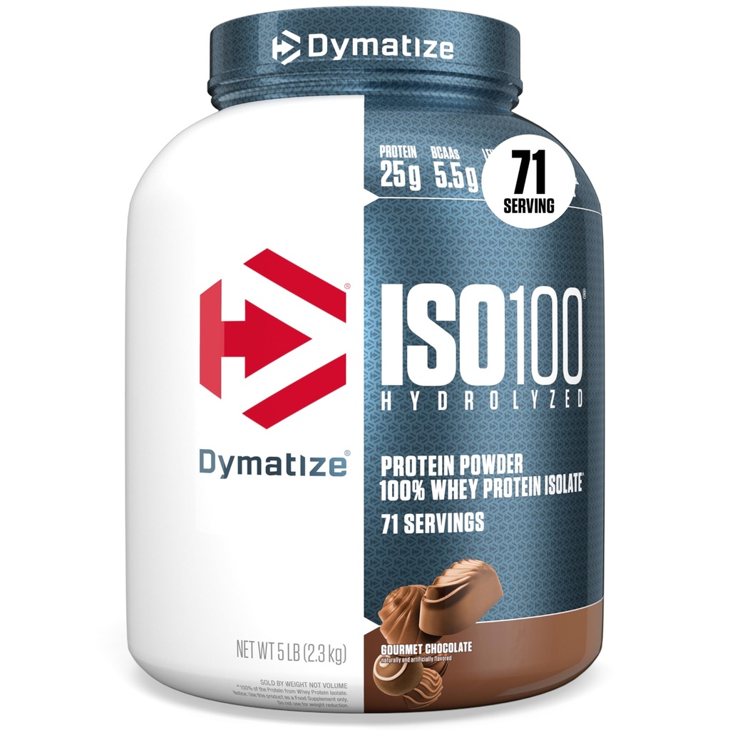 Dymatiser la poudre de protéines de lactosérum ISO100, chocolat gourmet, 25g de protéines, 5 livres, 5,5g BCAA, moins de 120cal., sans gluten, 1g de gras, 1g de sucre, 2g de glucides (71 portions)