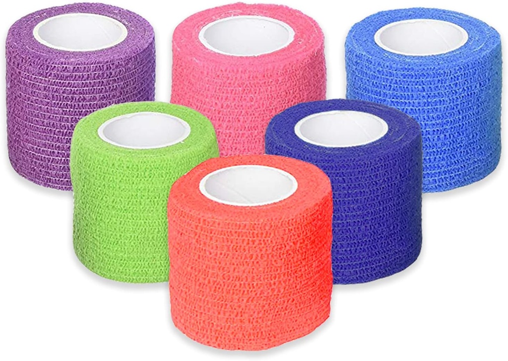 Self-Adherent Cohesive Bandages 2" x 5 Yards - 12 comtes, couleurs arc-en-ciel