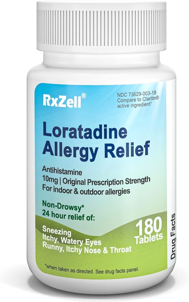 Allergy Relief, Loratadine 10mg, 180 Comprimés – 24 heures Antihistaminique anti-allergie non somnolente