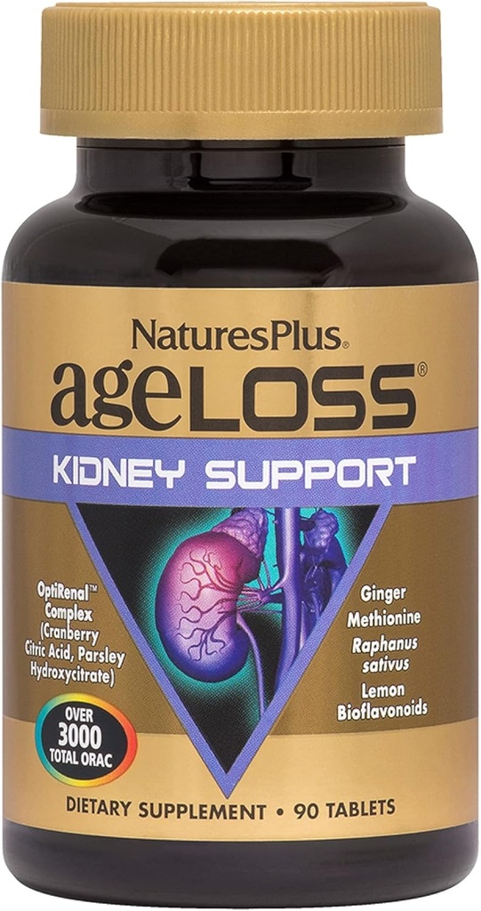 Natures Plus AgeLoss Rein Support - 90 Comprimés - avec Vitamine D3 et Magnésium - Végétarien, Sans gluten - 30 portions