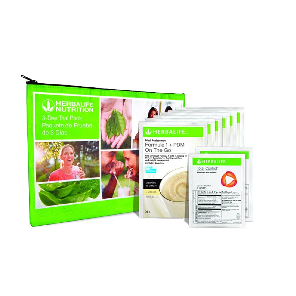 Boîte d'essai Herbalife HERBALIFE: Formule 1 + PDM On The Go Protein for Energy and Nutrition, Sustain Satisfy Hunger, Excellente Source de Fibre, Augmente l'alerte avec le contrôle total, Pack de 8