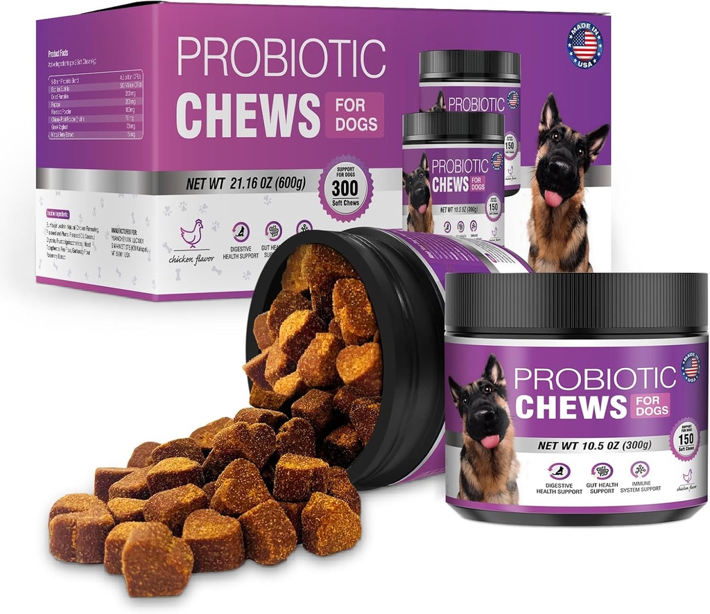 Probiotiques pour chiens Probiotiques pour chiens Chews et enzymes digestives Prébiotiques Santé Gut Itchy Peau Probiotiques Démangeaisons Diarrhée Suppléments d'égratignures Prébiotiques pour animaux de compagnie 200 comprimés naturels doux à mâcher