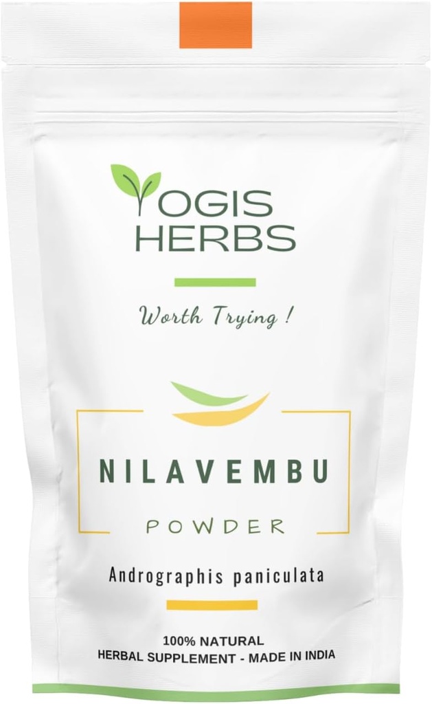 YOGIS HERBS Nilavembu Powder – Andrographis paniculata (Green Chiretta/Kalmegh) – Supplément à base de plantes 100% naturelles et pures pour le soutien immunitaire naturel, le soutien de la santé du foie et le bien-être digestif (3.5 oz)