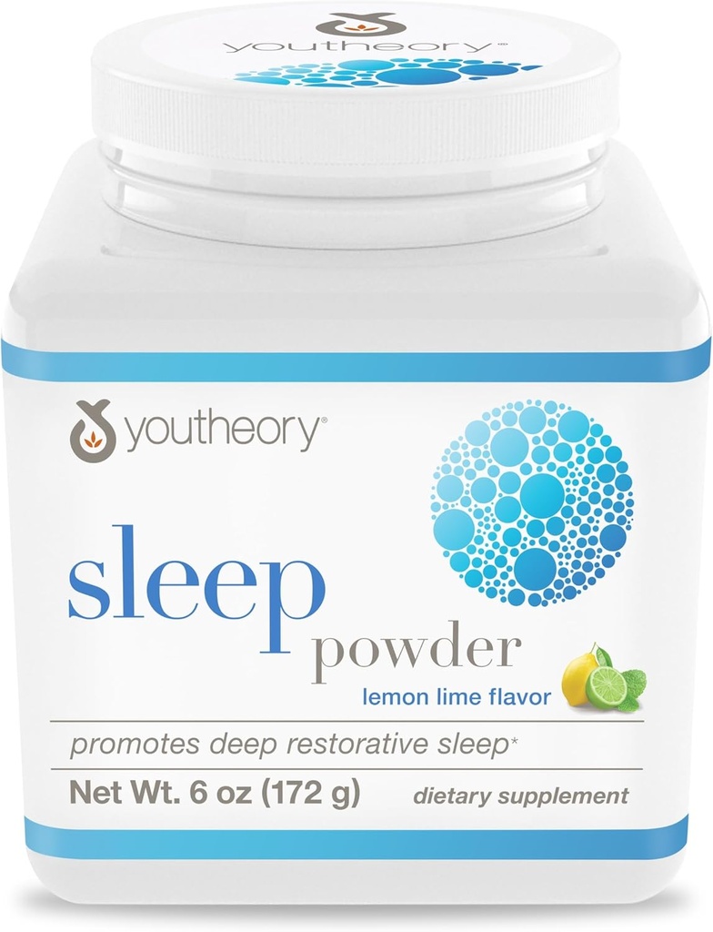 Youtheory Sleep Nighttime Powder - Supplément Sleep Support pour le Calme et la Relaxation* - Contient Melatonine, Magnésium, L-Theanine et L-Glycine - Produits laitiers, soja et sans gluten - 6 oz
