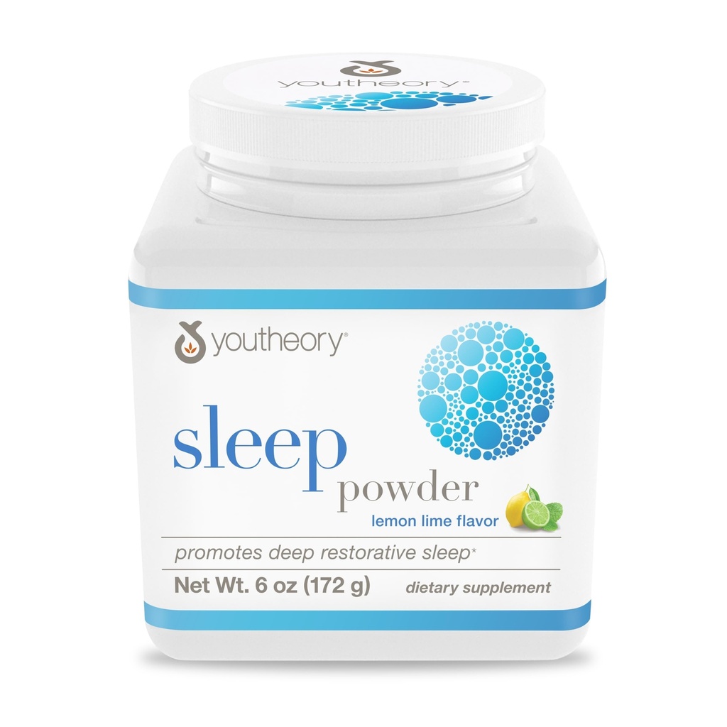 Youtheory Sleep Nighttime Powder - Supplément Sleep Support pour le Calme et la Relaxation* - Contient Melatonine, Magnésium, L-Theanine et L-Glycine - Produits laitiers, soja et sans gluten - 6 oz