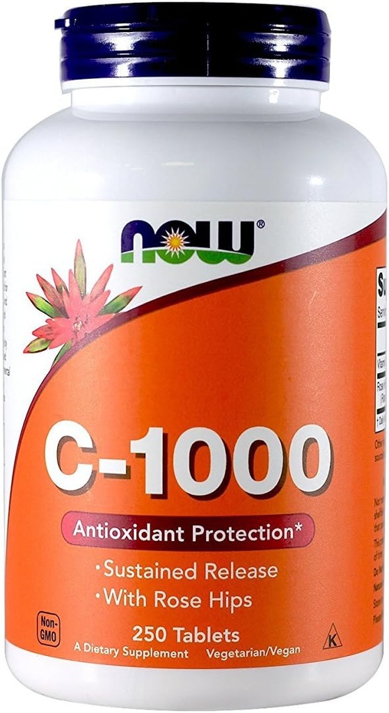 Now Foods Vitamin C-1000 Sustained Release with Rose Hips 250 Tabs (500 (250 X 2))
