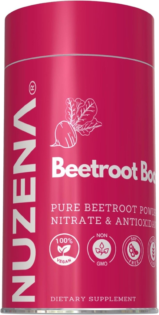Nuzena Beetroot Boost + 1300 mg de solution de 60 Beta Vulgaris Beet Root Powder Capsules (en poudre) Fabriqué aux États-Unis Vegan, non-OGM et sans gluten Booster à l'oxyde nitrique Supplément de betterave (en poudre) Taille du service: 2 capsules