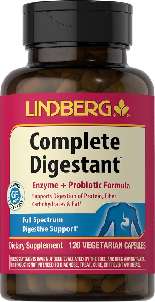 Lindberg Complete Digestant Multi-Enzyme Formula with Pancreatin and Betain Hydrochloride, 120 Capsules