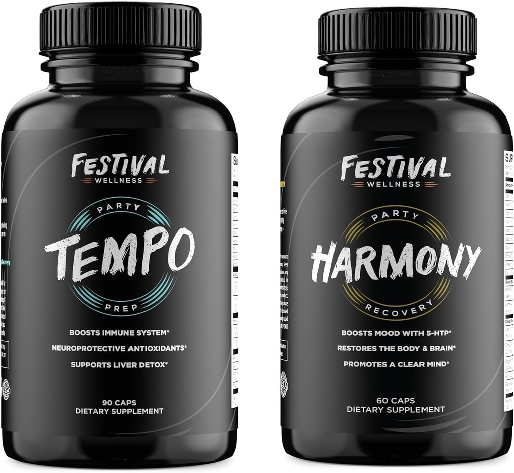 Tempo & Harmony | Festival, Rave & Party Prep + Recovery Wellness Bundle | 5-HTP, Antioxidants, Rave Vitamins, Festival Supplement, Rave Neccesities, Festival Gear, Rave On, Rave Gear, Fest Aid