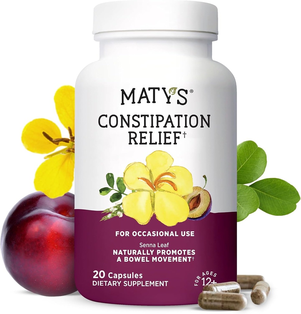 Matys Constipation Relief Capsules, Botanical Herbal Laxative Relief Constipation, favorise le mouvement lisse Bowel et la santé, sûr et efficace pour les adultes et les enfants 12 ans +, 20 capsules végétariennes