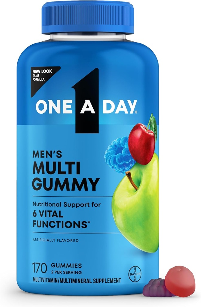 Un jour Hommes Multivitamines Gummies – Multivitamine pour les hommes avec vitamine D, zinc, acide folique, gommes à vitamines à croquer, soutien énergétique physique 170 Compte