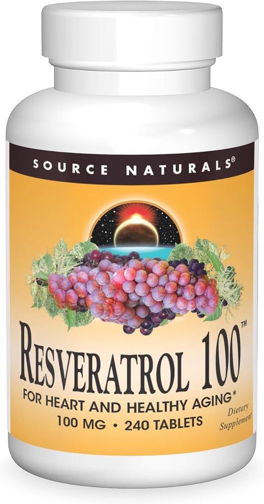 Source Naturals Resveratrol 100, pour le coeur et le vieillissement en santé* -100mg 240 comprimés