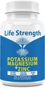 Life Strength Magnésium Potassium Suppléments + Zinc 90 Capsules pour la santé vasculaire – Haute absorption Vegan, Ingrédients naturels Supplément pour les crampes des jambes et le sommeil