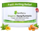 Zenrenu Organic Hemp Turmeric Joints & Muscle Cream avec Arnica, MSM, Extrait d'huile de chanvre et 7 huiles essentielles - Absorbage rapide et non gras pour le dos, le cou, les elbows, les genoux et la hanche 4 oz