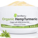 Zenrenu Organic Hemp Turmeric Joints & Muscle Cream avec Arnica, MSM, Extrait d'huile de chanvre et 7 huiles essentielles - Absorbage rapide et non gras pour le dos, le cou, les elbows, les genoux et la hanche 4 oz