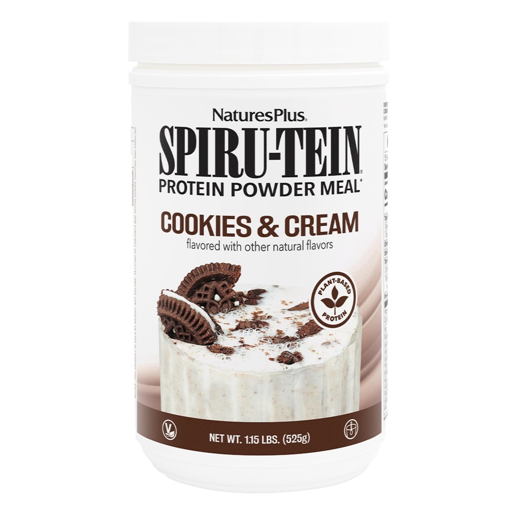 NaturesPlus SPIRU-TEIN Shake - Cookies et crème - 1,15 lbs, poudre de protéines de spiruline - substitut de repas à base de plantes, vitamines et minéraux pour l'énergie - Végétarien - 15 portions