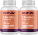 Tartrate de L-Carnitine BESTVITE 500mg par gélule (240 gélules)(120x2) - Pas de stéarate - Non OGM - Sans gluten