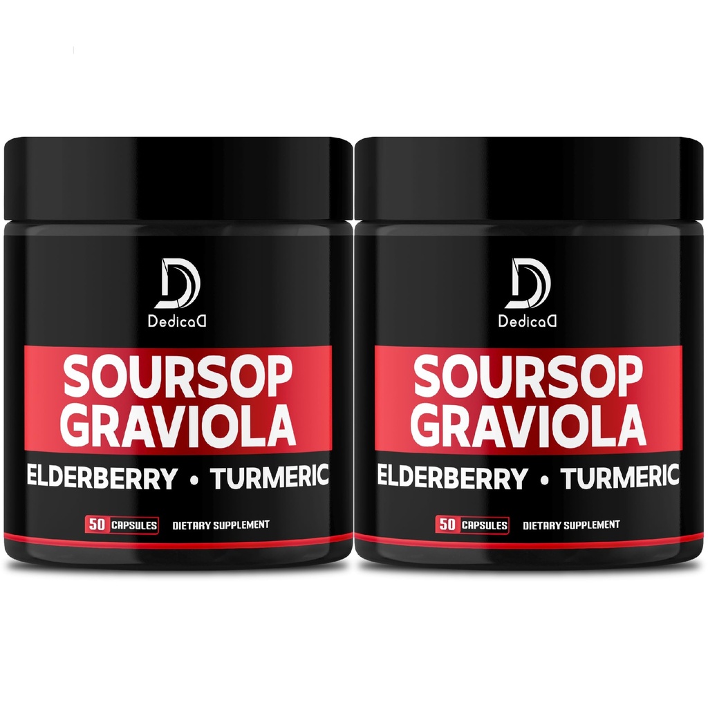 Graviola Soursop Leaves Capsules - 2 boîtes 50 capsules pour 100 jours d'approvisionnement - 11in1 Extrait avec mûre, curcuma, gingembre, chardon de lait, canneberge et plus - Soutien de l'humeur, de l'Immune et de la santé du corps