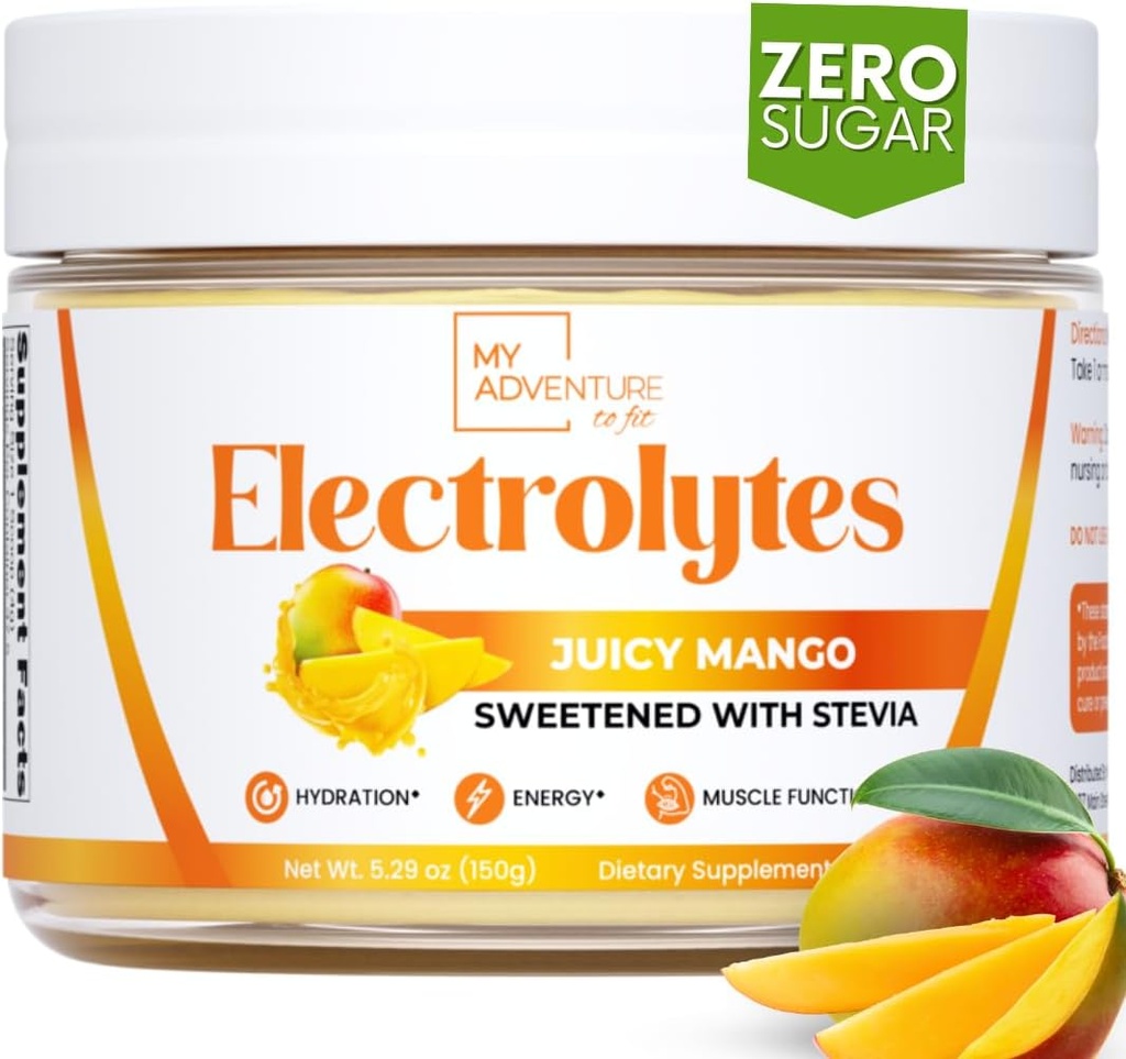 My Adventure to Fit Zero Sugar - Mango Electrolytes Powder - Caffeine Free Energy with All Natural Ingredients - Vegan, Keto & Paleo - Sugar Free Electrolytes Hydration Drink Mix - 37 Servings