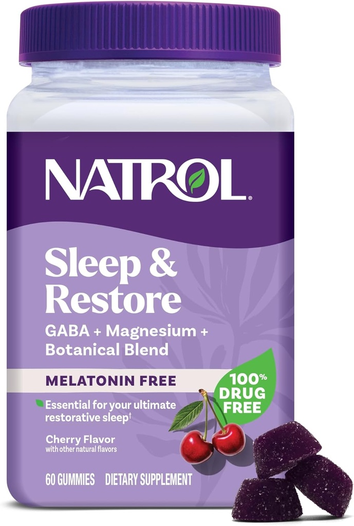 Natrol Sleep & Restore Magnesium Glycinate Blend Gummies, Magnesium for Sleep Aids for Adults, Melatonin-Free, Cherry Flavored, 30 Day Supply