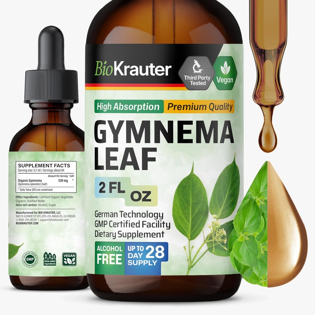 BIO KRAUTER Gymnema Sylvestre Extrait gouttes - Sans alcool et sans sucre - Vegan Gymnema Feuille Extrait 2 Fl.Oz.