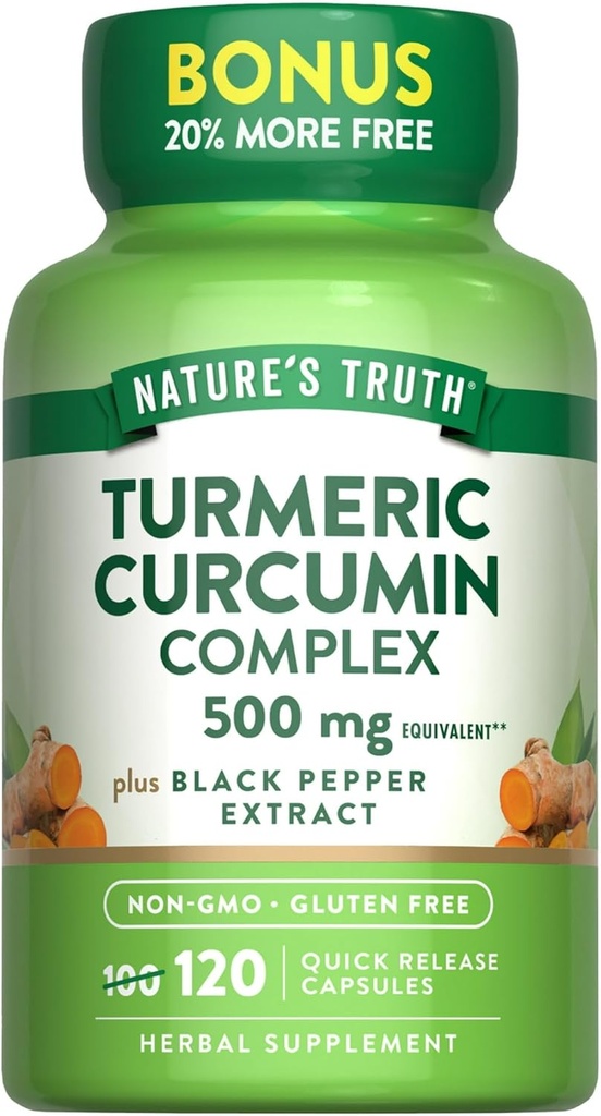 Nature's Truth Turmeric Curcumin Complex 500 mg Plus Extrait de poivre noir, 12... - Acheter des paquets et économiser (Pack de 2)