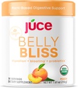 Júce Belly Bliss, Peachy Greens, 30 portions, Probiotiques + Verts, Bloating support avec des enzymes digestives à base végétale, supplément alimentaire en poudre - Par Terra Kai Organics
