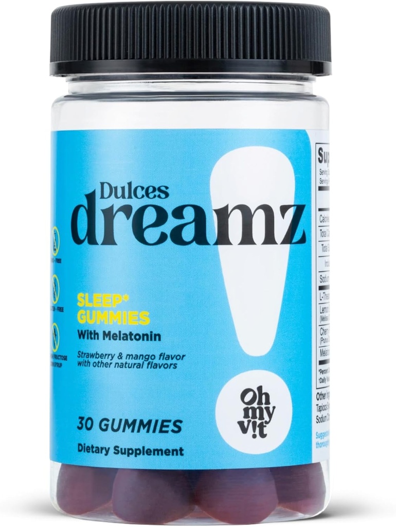Oh ma vie ! Dulces Dreamz 2 mg Mélatonine Gummies pour soutenir le sommeil normal avec L-Theanine, et le baume de citron, saveur de fruits pour les adultes, 30 comtes