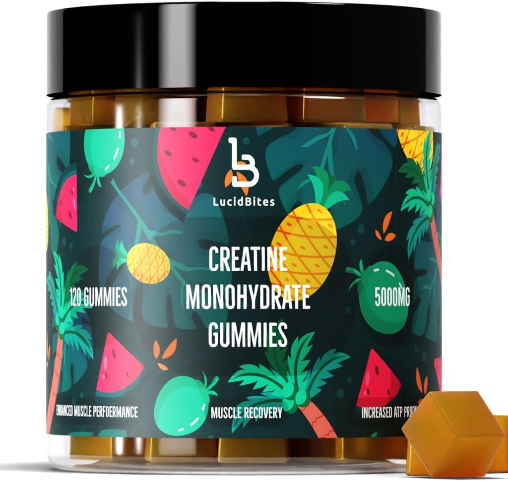 Gommies monohydratées de créatine – végétalien, sans sucre, 120-compte, 5000mg de créatine pour la récupération et la performance musculaire