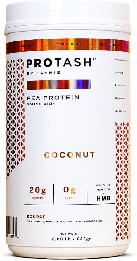 Poudre de protéines végétaliennes par TASHIE - Poudre de protéines organiques à base de plantes avec BCAA, HMB & Probiotiques, Zéro sucre, Non-OGM, Sans gluten, Certifié NSF, 28 portions - Poudre de protéines de coco