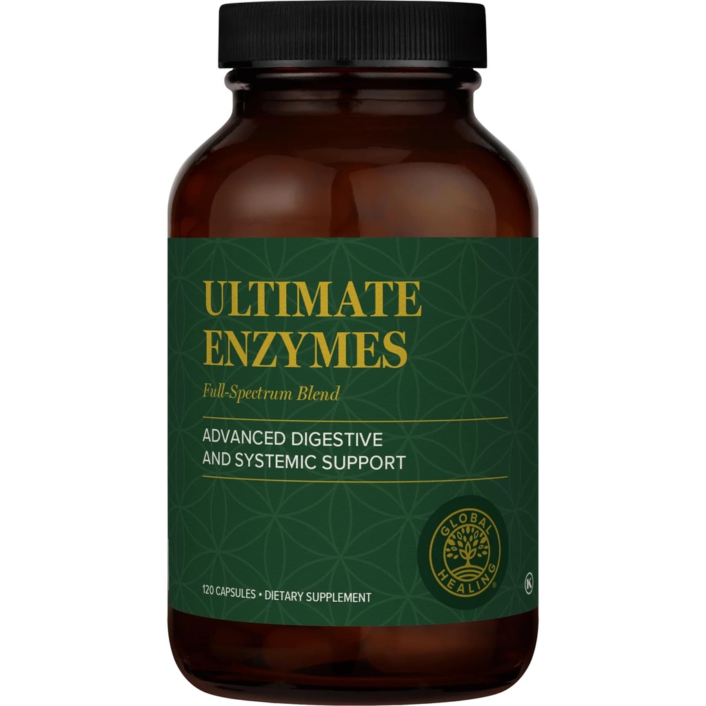 Global Healing - Ultimate Enzymes - Supplément enzymatiques systémiques et digestifs pour une digestion saine, le système immunitaire boost et la santé naturelle Gut, Enzyme digestif pour les femmes et les hommes, Lipase