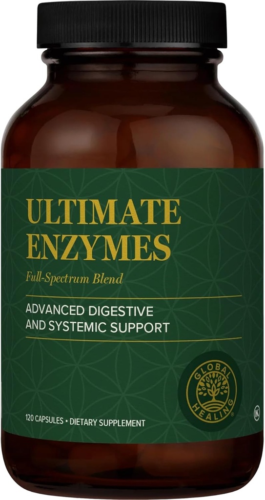 Global Healing - Ultimate Enzymes - Supplément enzymatiques systémiques et digestifs pour une digestion saine, le système immunitaire boost et la santé naturelle Gut, Enzyme digestif pour les femmes et les hommes, Lipase