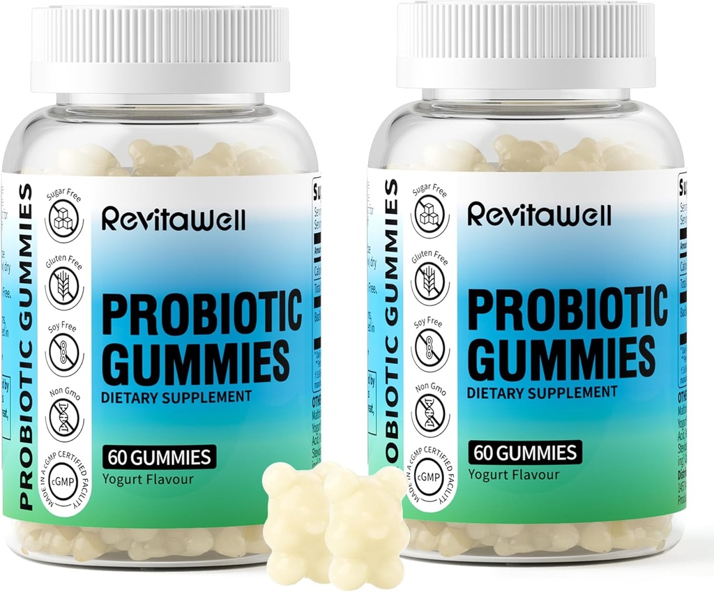 Gommies probiotiques pour la santé digestive et la santé des gourdes, 3,6 milliards d'UFC, sans sucre, gommies débloquées Probiotiques pour les enfants, les femmes et les hommes, saveur de yogourt, 120 comte