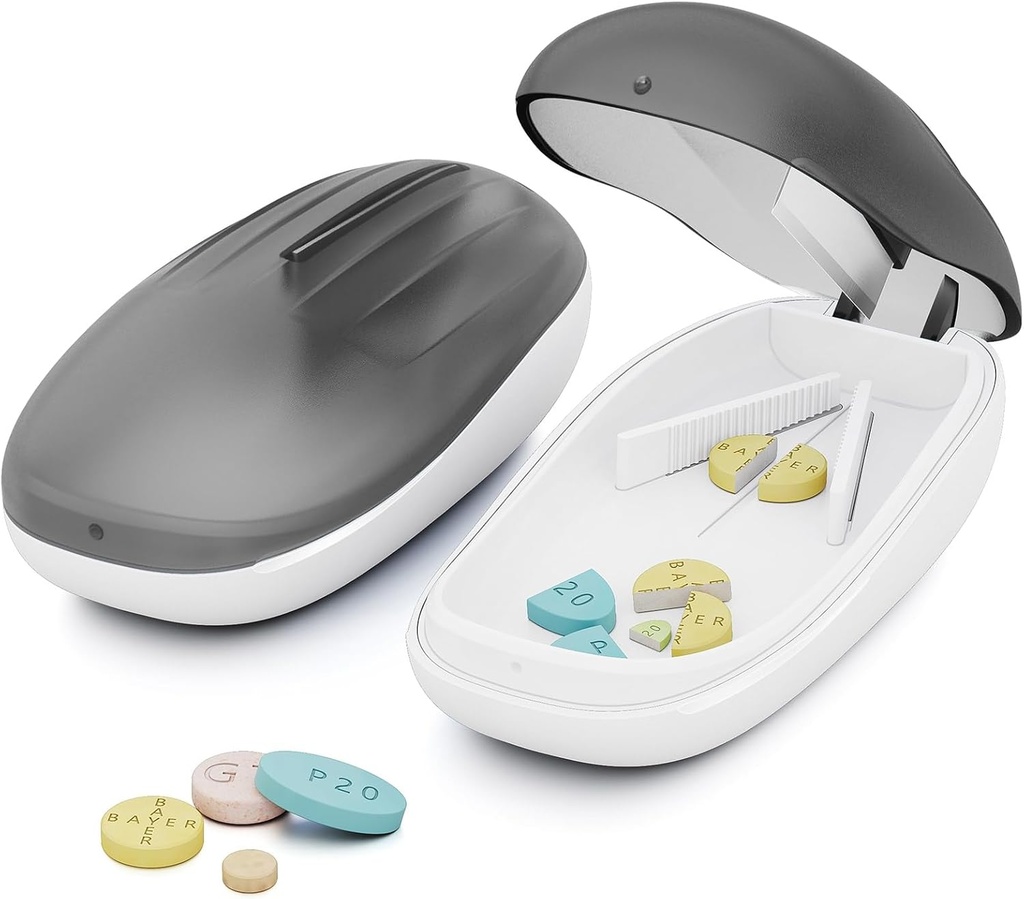 Découpeur de pilules TookMag pour petites et petites pilules, Découpeur de pilules pour petites ou grandes pilules, Découpeur de pilules avec lame de coupe en acier inoxydable, noir