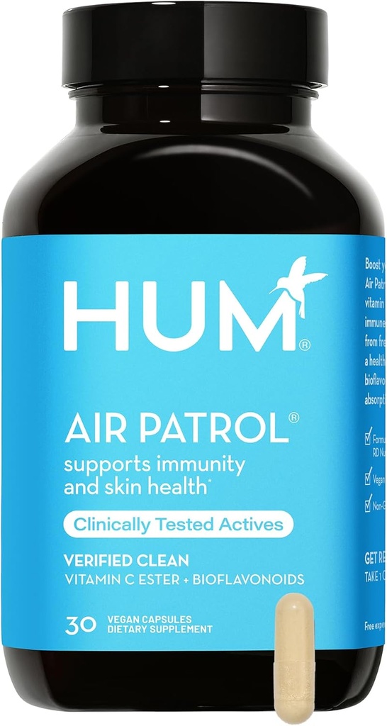 HUM Air Patrol Supplément de soutien immunitaire avec vitamine C et agrumes bioflavonoïdes, suppléments de vitamine C végétalien pour les femmes et les hommes, soutient la barrière de la peau, santé pulmonaire et système immunitaire, 30 capsules végétaliennes