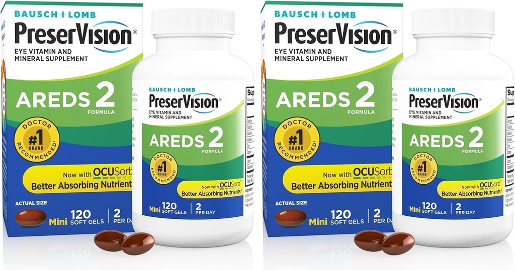PreserVision AREDS 2 Vitamine des yeux et supplément minéral, contient de la lutéine, de la vitamine C, de la zéaxanthine, du zinc et de la vitamine E, 120 softgels (paquet de deux)