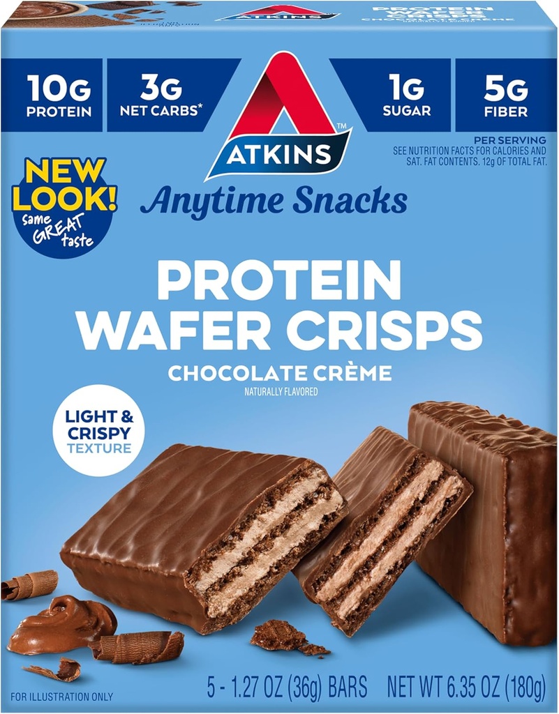 Atkins Chocolat crème protéinée Crisps, Dessert de protéines, 4g de glucides nets, 1g de sucre, Haute en fibre, Céto amical, 5 Compte