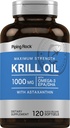 Pipping Rock Krill Oil Omega 3 Capsules Softgel $ 1000mg $ 120 Count $ EPA Supplément DHA avec Astaxanthin $ Puissance maximale $ Non-OGM, sans gluten