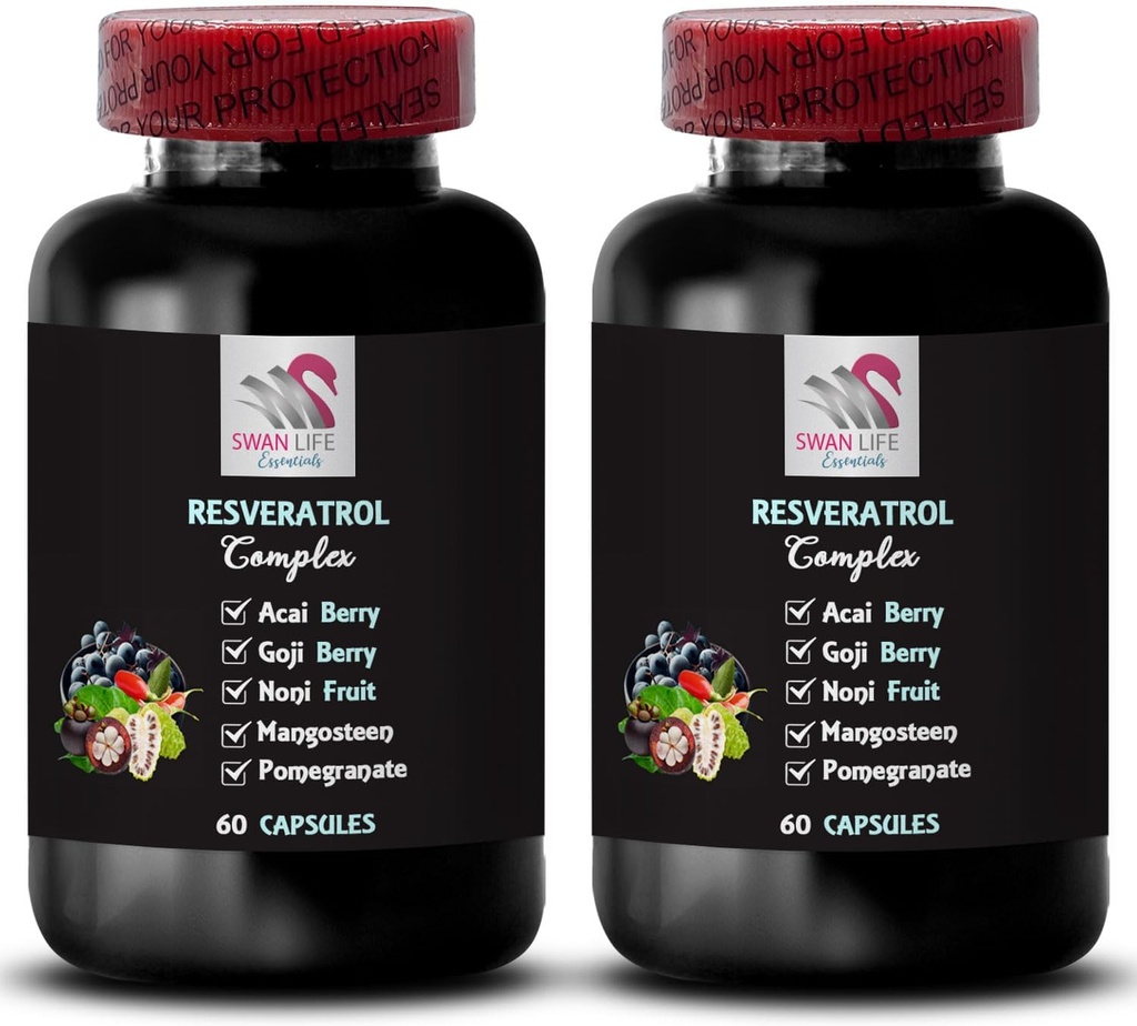 Boost de grenade - RESVERATROL COMPLEX - Avantages de baies, Bouclier antioxydant, Support énergétique, Balance d'hydratation, Énergie de baies d'açai, Énergie quotidienne, Mélange savoureux, 2 bouteilles entières 120 Capsules